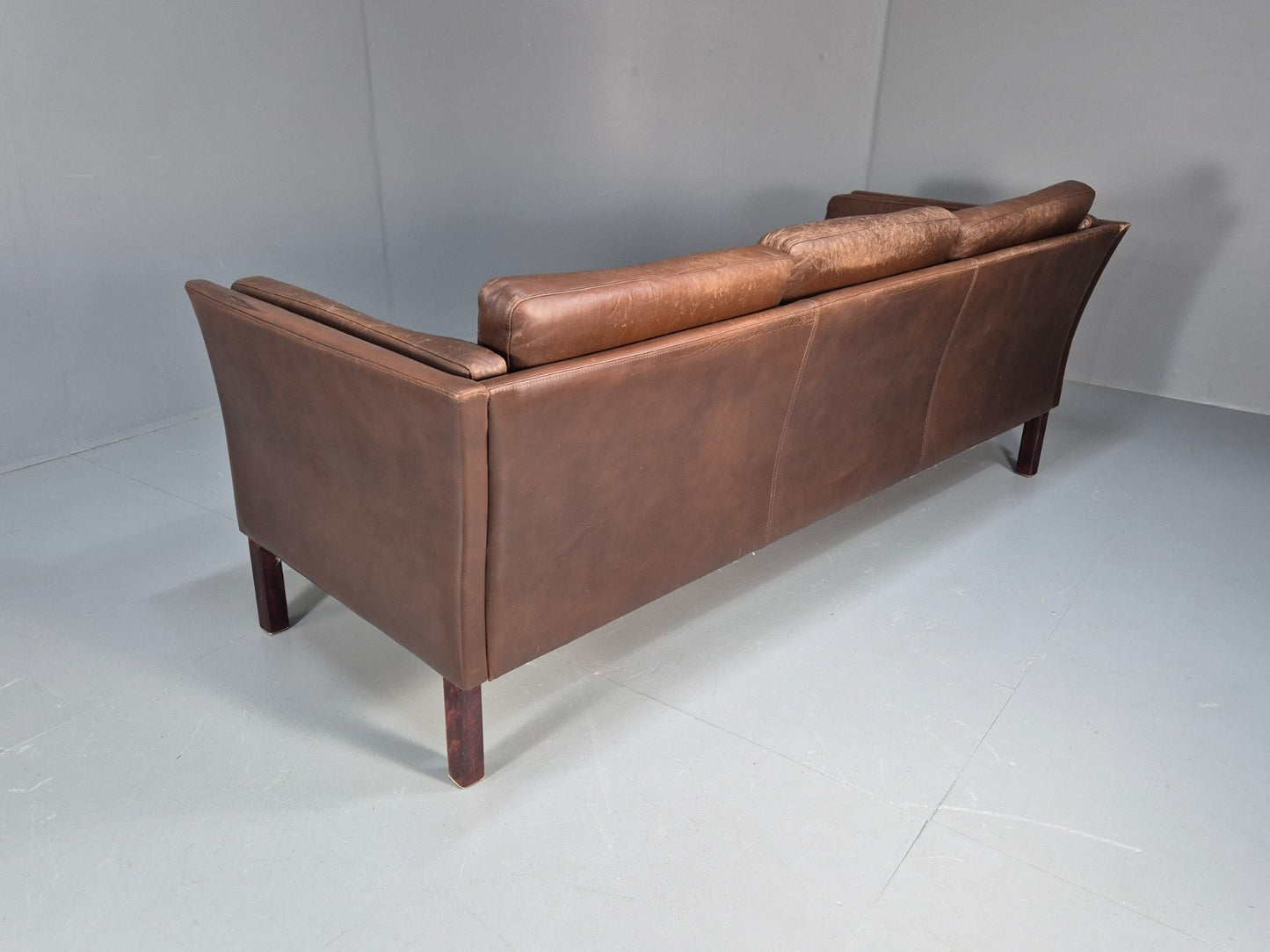 Mid Century Retro Settee Three Seater Brown Leather Vintage Denmark EB10081 M3SS21