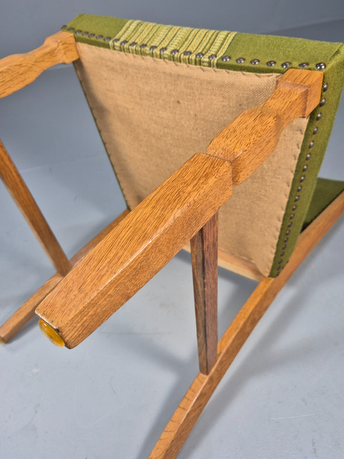 6 Kjaenulf Oak Danish Dinning Chairs Green Stripe Upholstery 1970s EB9536 MDIN - UKDK FURNITURE