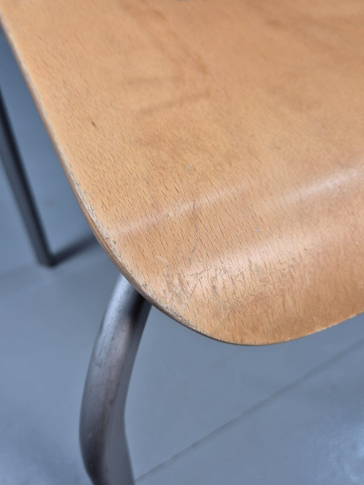 Vintage Danish Industrial Chair Grey Metal Frame Plywood Seat Retro EB9479 MSTA - UKDK FURNITURE