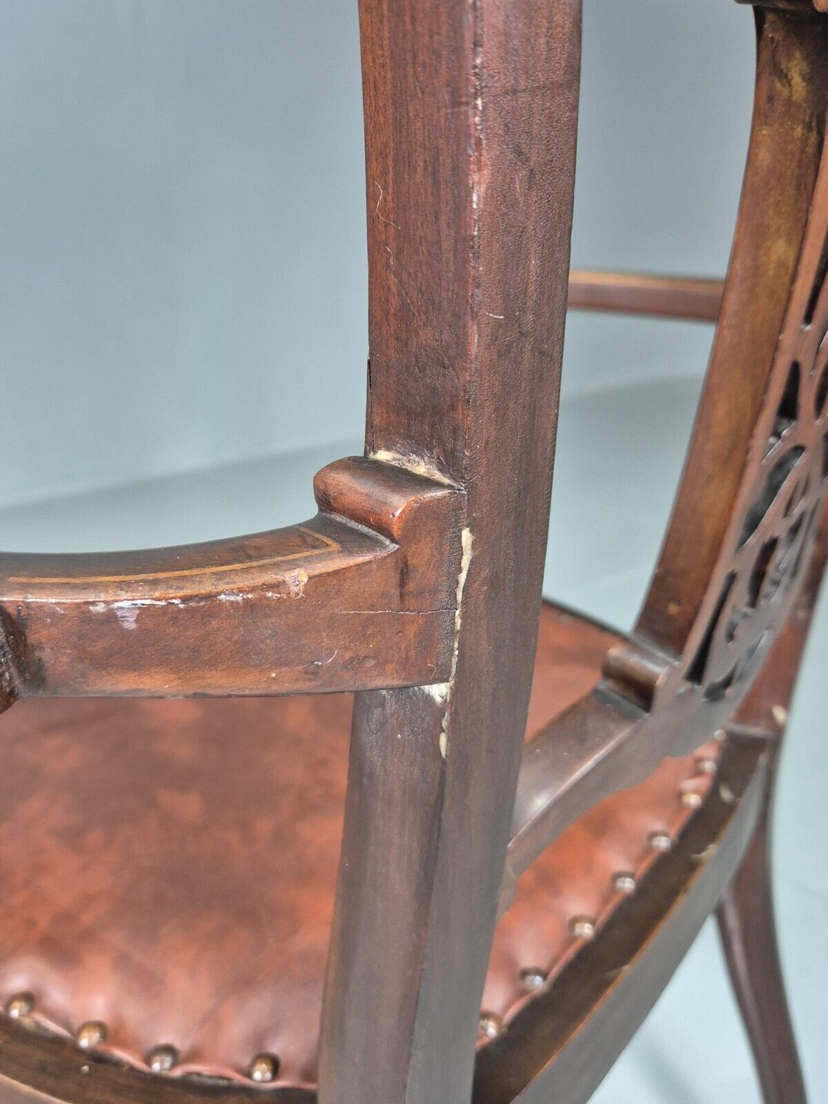 Vintage Elbow Carver Chair Vinyl Mahogany Inlay Antique EB7798 VCAR - UKDK FURNITURE