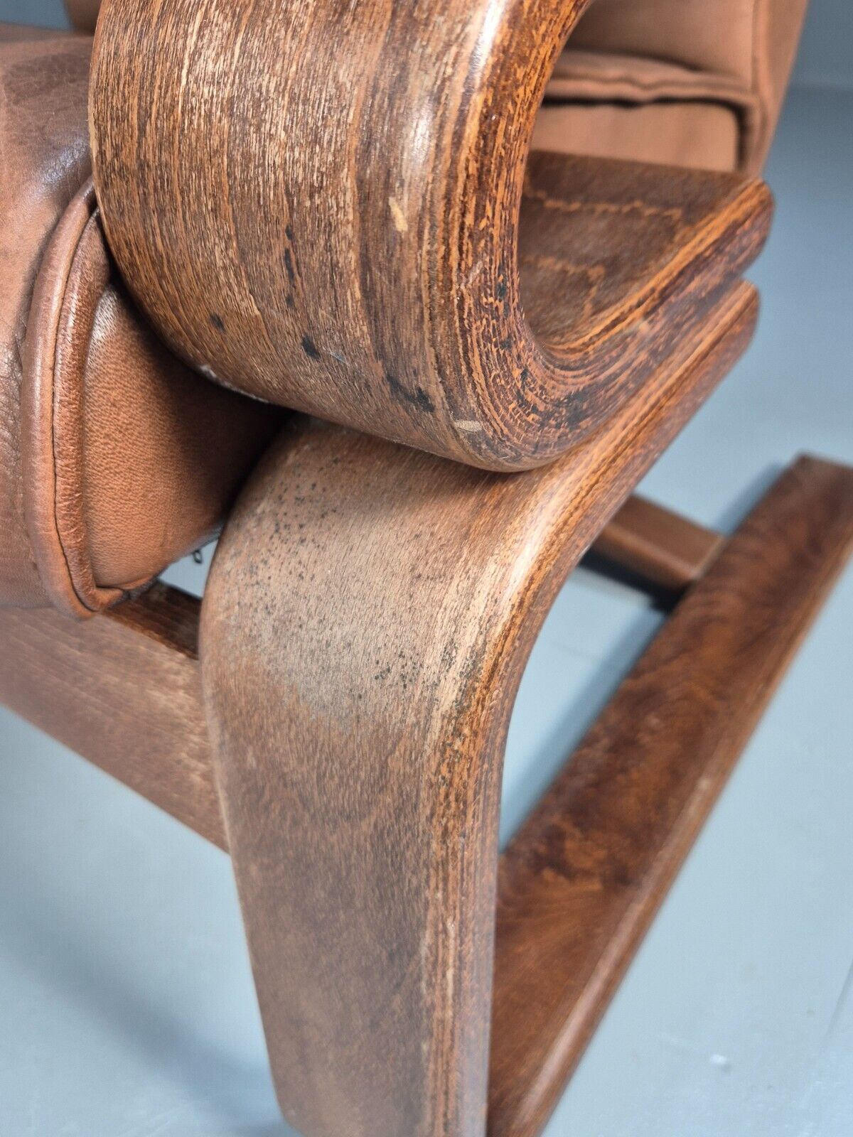Vintage Danish Lounge Chair Brown Leather Bentwood Reclines Retro EB8783 MBEN - UKDK FURNITURE
