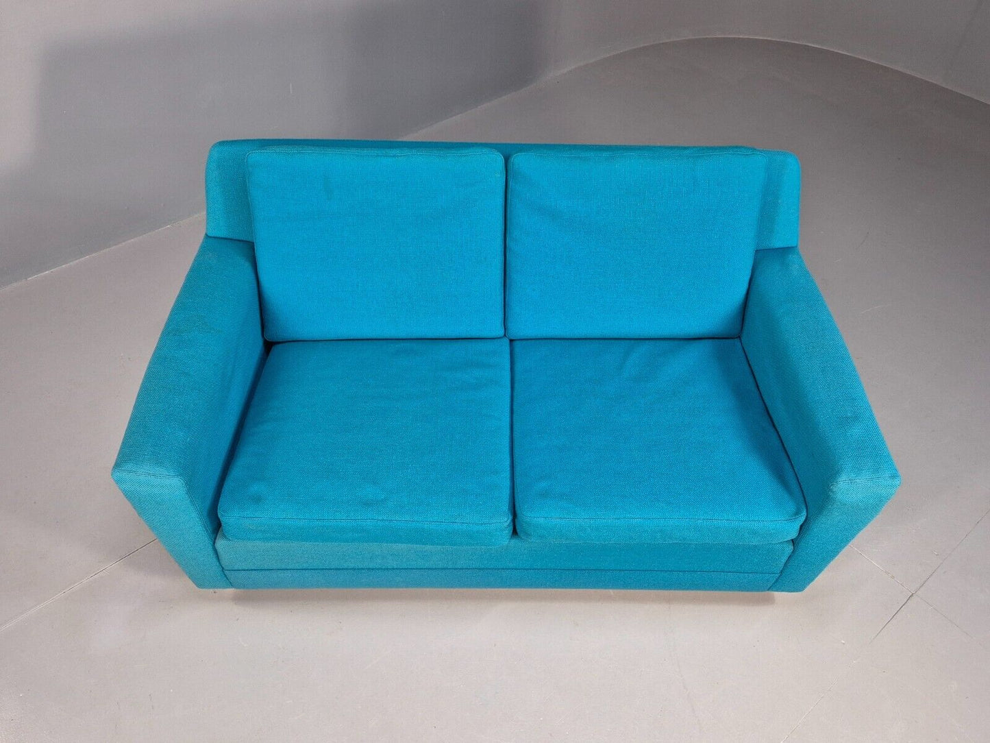 Vintage Danish 2 Seat Sofa Blue Wool Sled Base 1960s MCM Retro EB1372 M2SS - UKDK FURNITURE