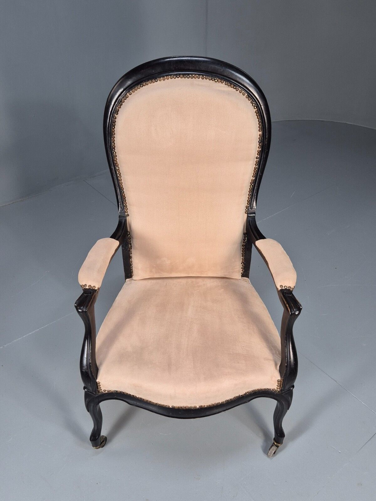 Antique Danish Cream Suede Horseshoe Backed Chair With Castors EB8450 VCLO - UKDK FURNITURE