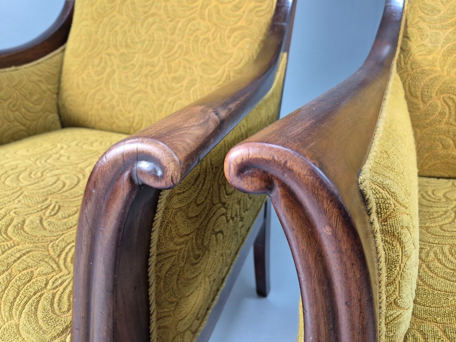 2 Danish Antique Chairs French Empire Style 1920s Mahogany Mustard EB9042 VCLO - UKDK FURNITURE