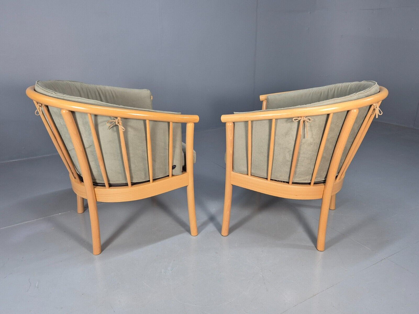 2 Vintage Danish Lounge Chairs Light Green Faux Suede Tub Frame MCM EB8511 MNOR - UKDK FURNITURE