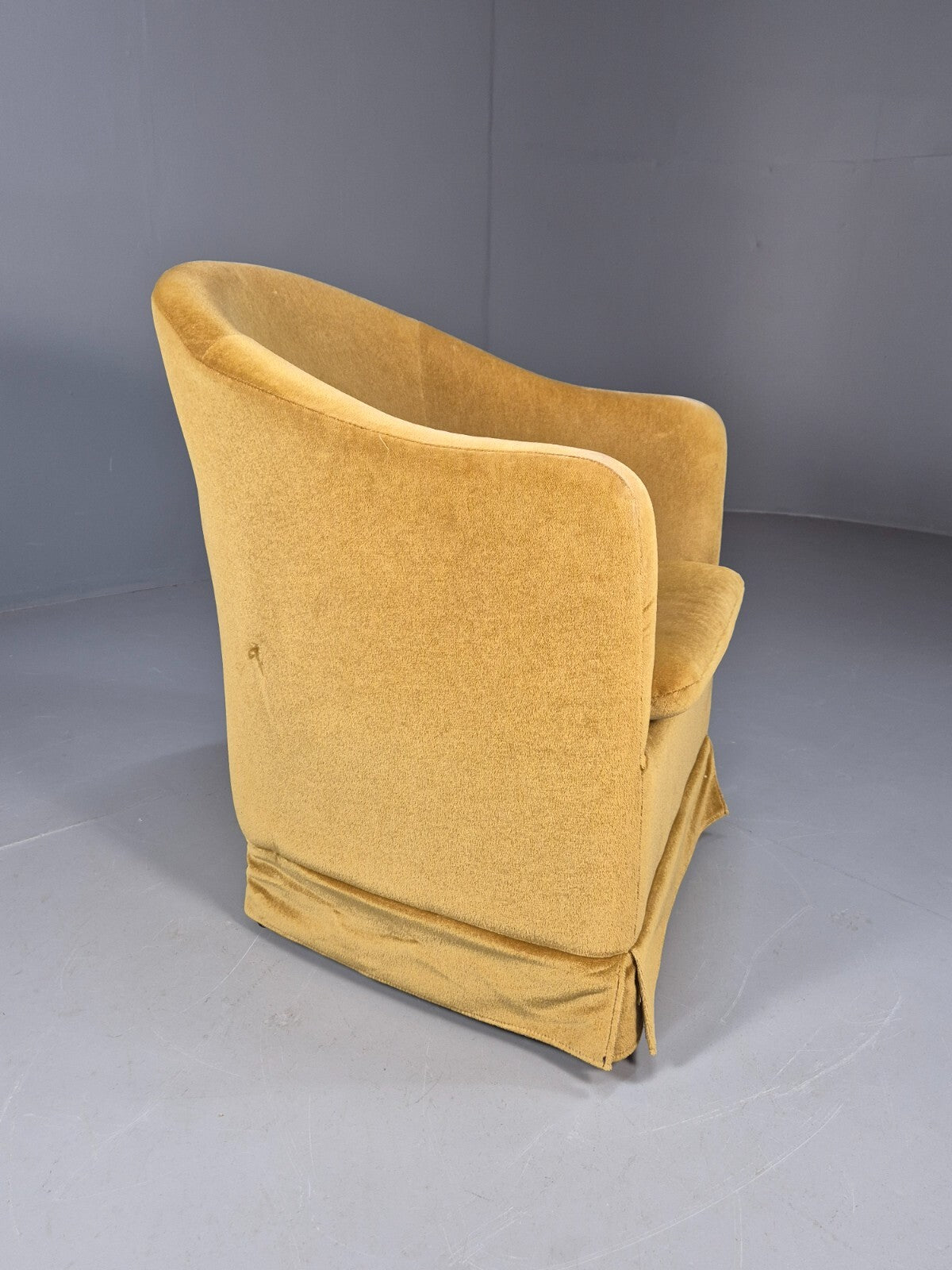 Vintage Danish Gold Velour Tub Chair Deco Stylings Skirted 1980s EB9007 VCLO - UKDK FURNITURE