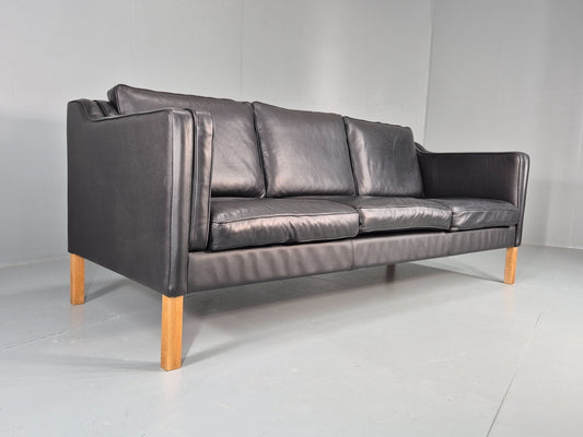 Vintage 3 Seat Sofa Danish Black Leather and Vinyl Mid Century EB10468 M3SS1