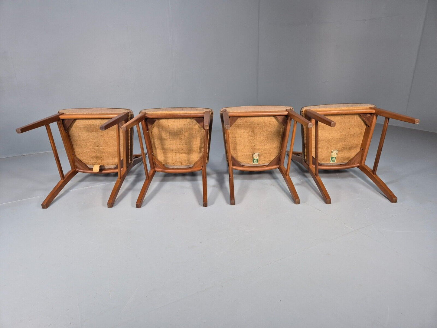 4 Vintage teak Dining Chairs High Back William Lawrence Brown Pads EB9392 MDIN - UKDK FURNITURE