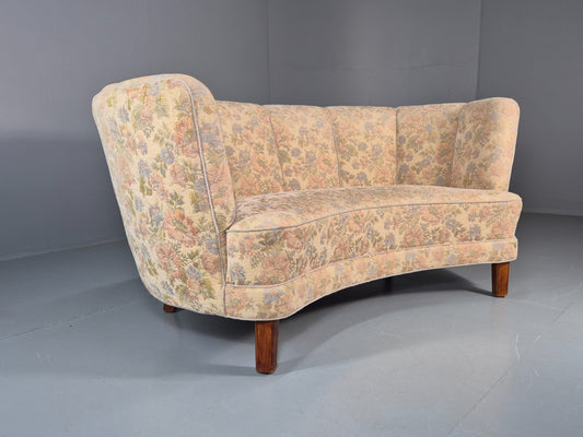 Vintage Two Seater Danish Curved Banana Sofa 1930s Art Deco Floral EB10795 V2SS1