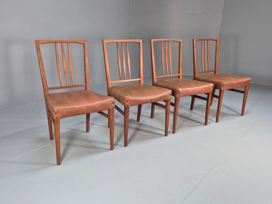 4 Gordon Russell Teak Dining Chairs Brown Vinyl 1960s Retro MCM EB9681 MDIN - UKDK FURNITURE