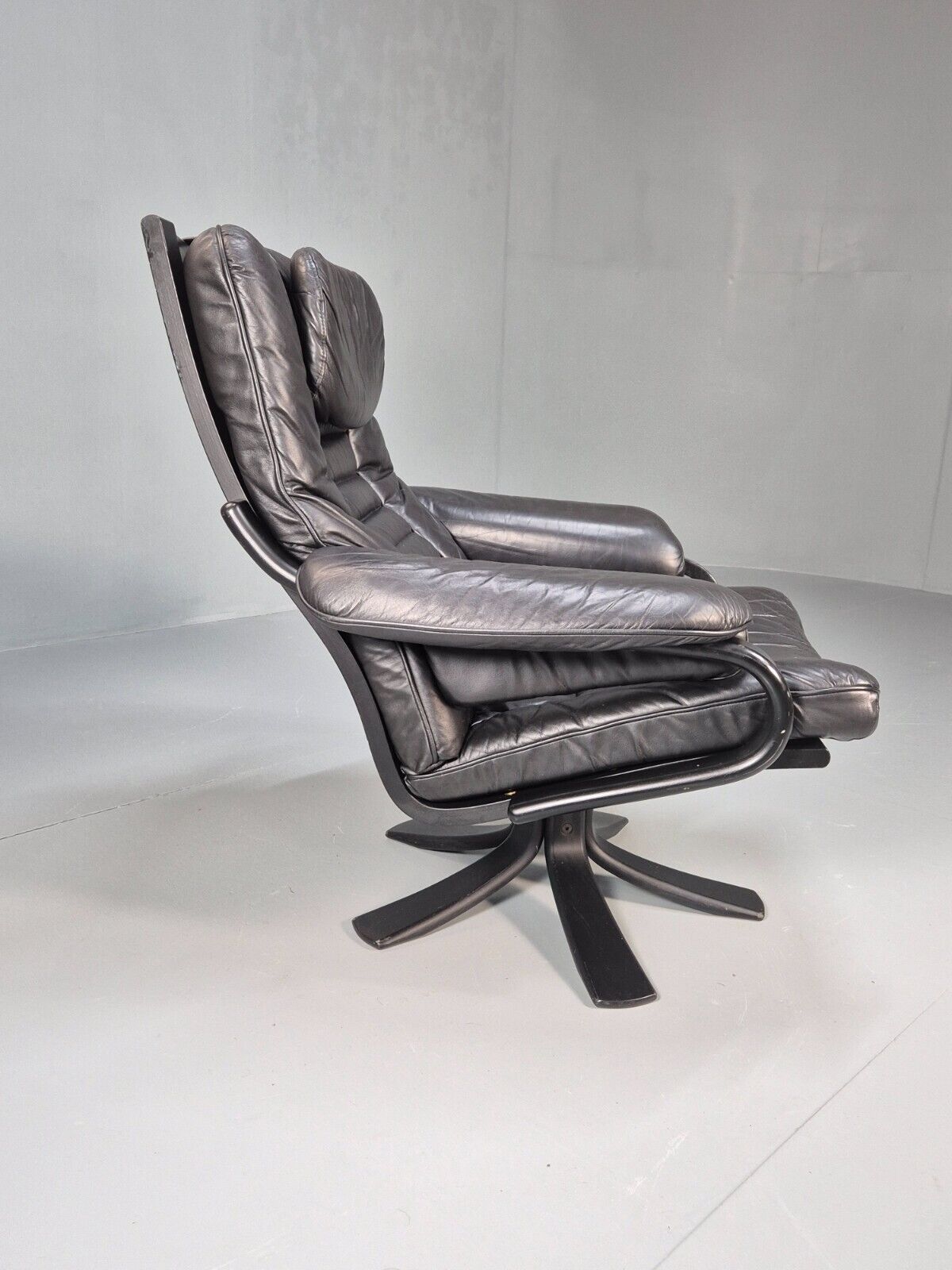 Vintage Danish Swivel Chair Black Leather Retro Seating EB8882 MSWI - UKDK FURNITURE