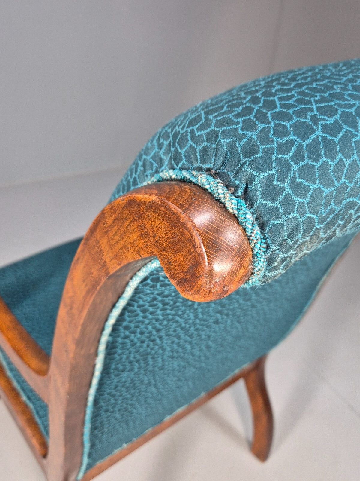 Antique Danish Oak Armchair Blue Pattern Fabric Vintage Design EB9625 VCLO - UKDK FURNITURE