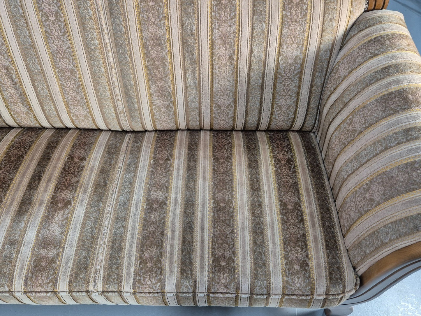 Vintage Danish Empire Style 2 Seat Settee Brown and Cream Antique EB9541 V2SS - UKDK FURNITURE