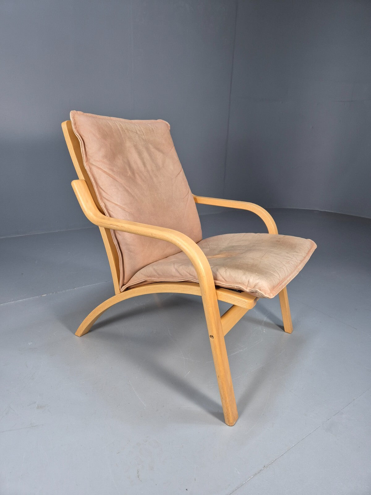 Vintage Stouby Tan Leather and Bentwood Lounge Chair 1980s Retro EB9293 MNOR - UKDK FURNITURE