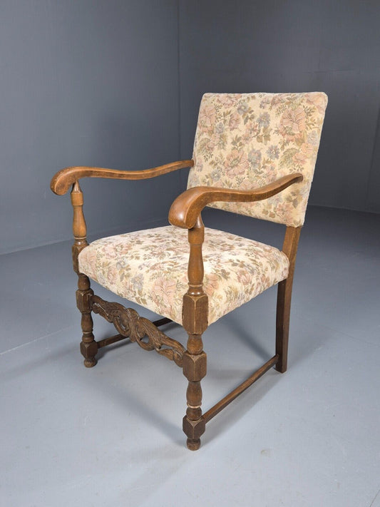 Vintage Danish Armchair Floral Cotton Oak Frame 17th Century Style EB8914 VCAR - UKDK FURNITURE