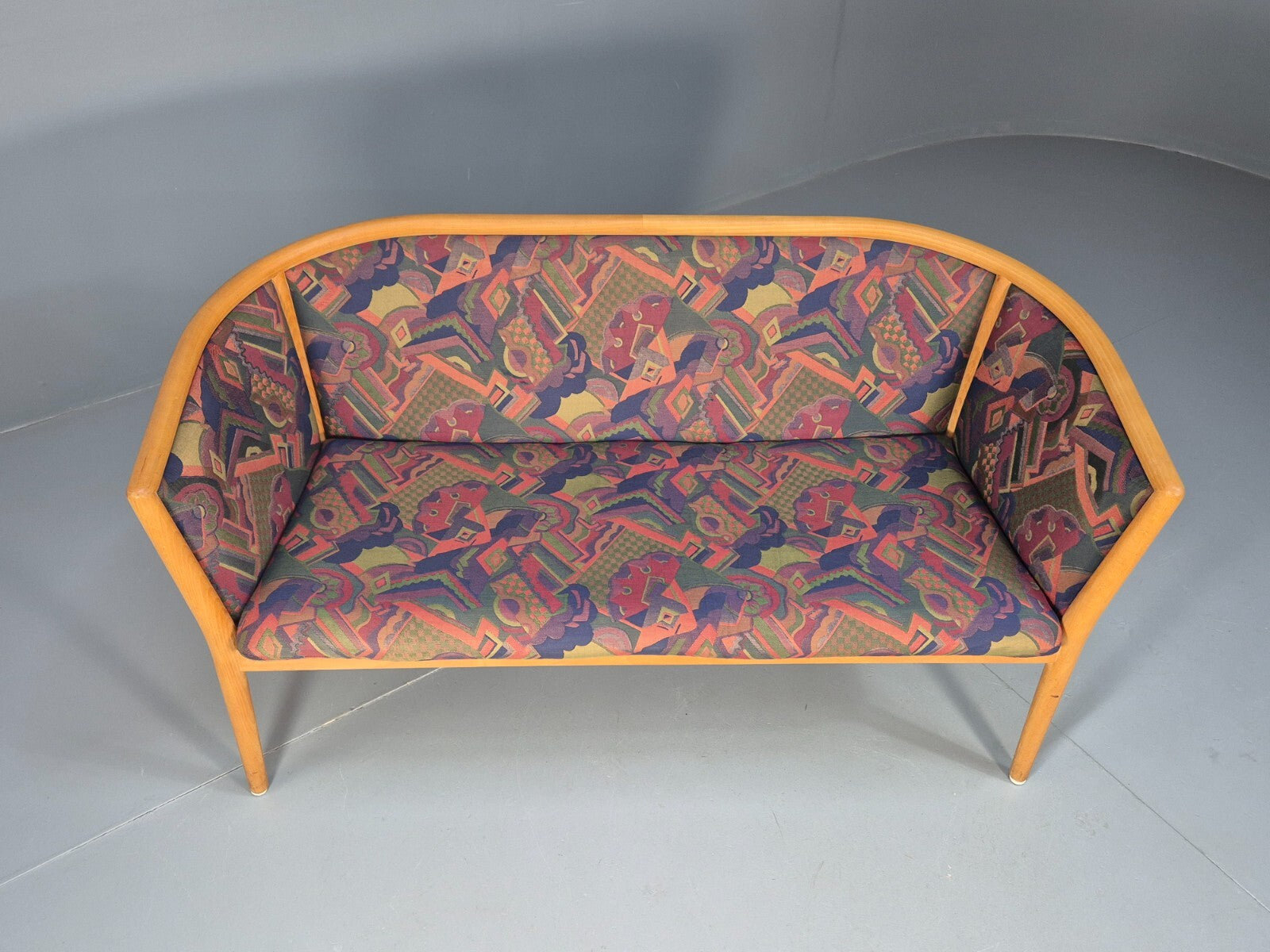 Vintage 2 Seater Sofa Curved Beech Frame Multicoloured 1980s Danish EB9290 M2SS - UKDK FURNITURE