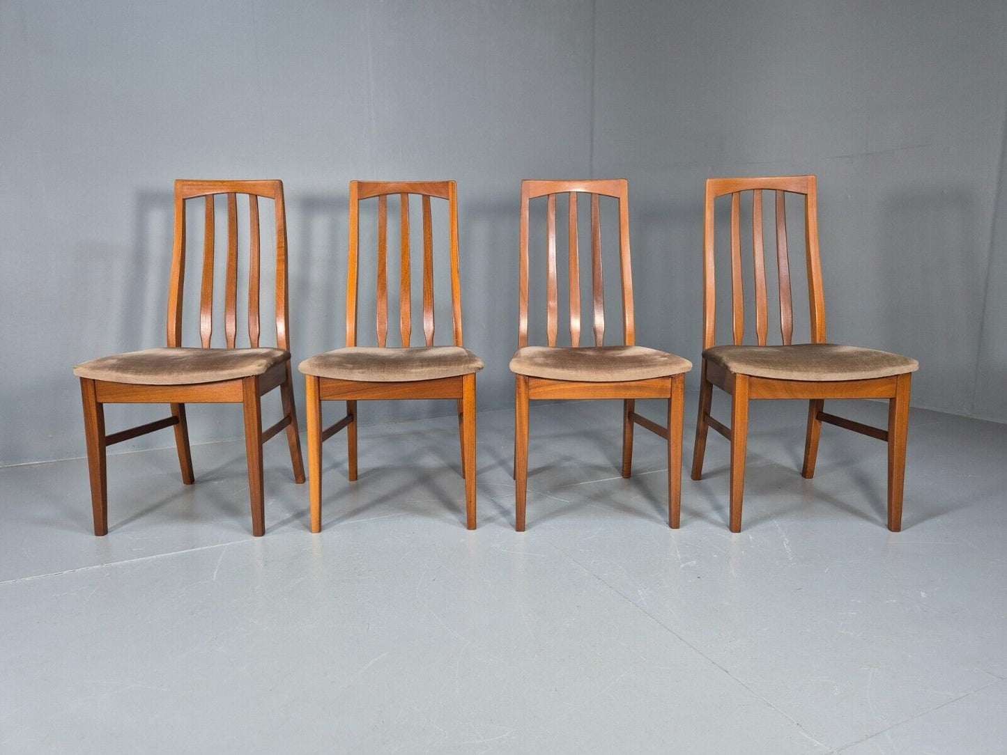 4 Vintage teak Dining Chairs High Back William Lawrence Brown Pads EB9392 MDIN - UKDK FURNITURE