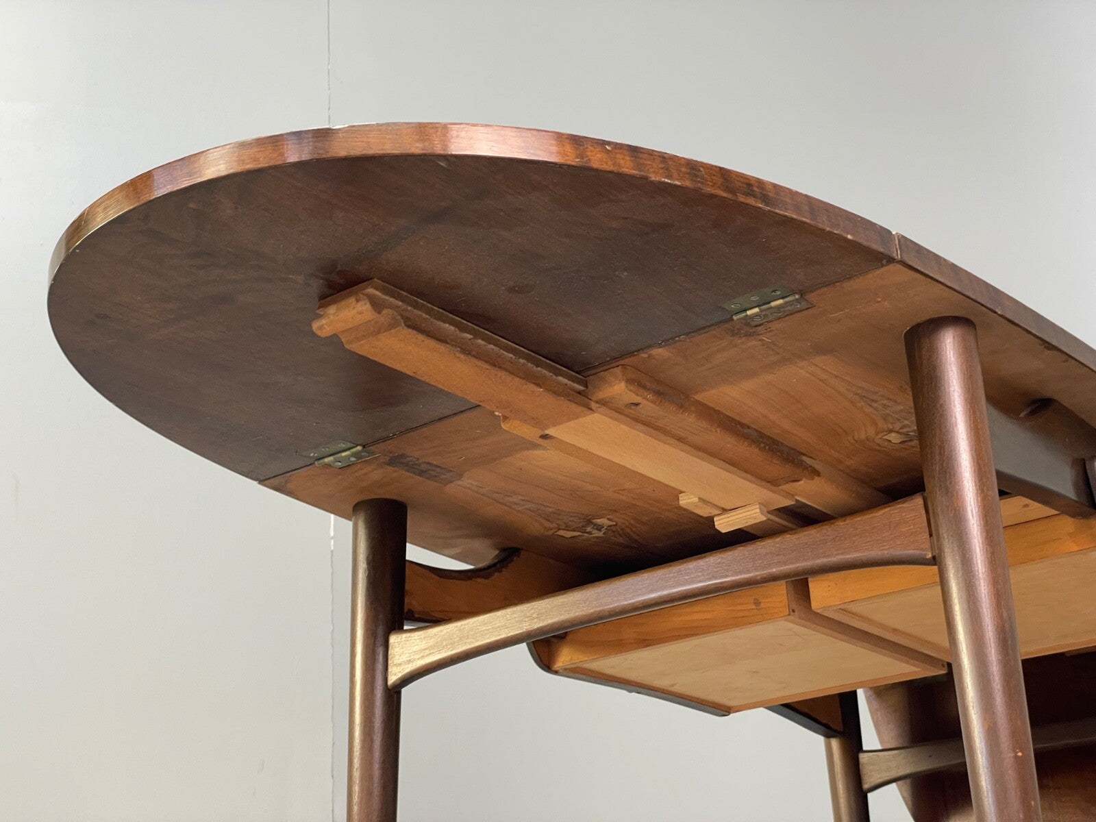 Vintage Walnut Extending Coffee Table Rattan Shelf Drawers 1950s EB9441 MWOO - UKDK FURNITURE