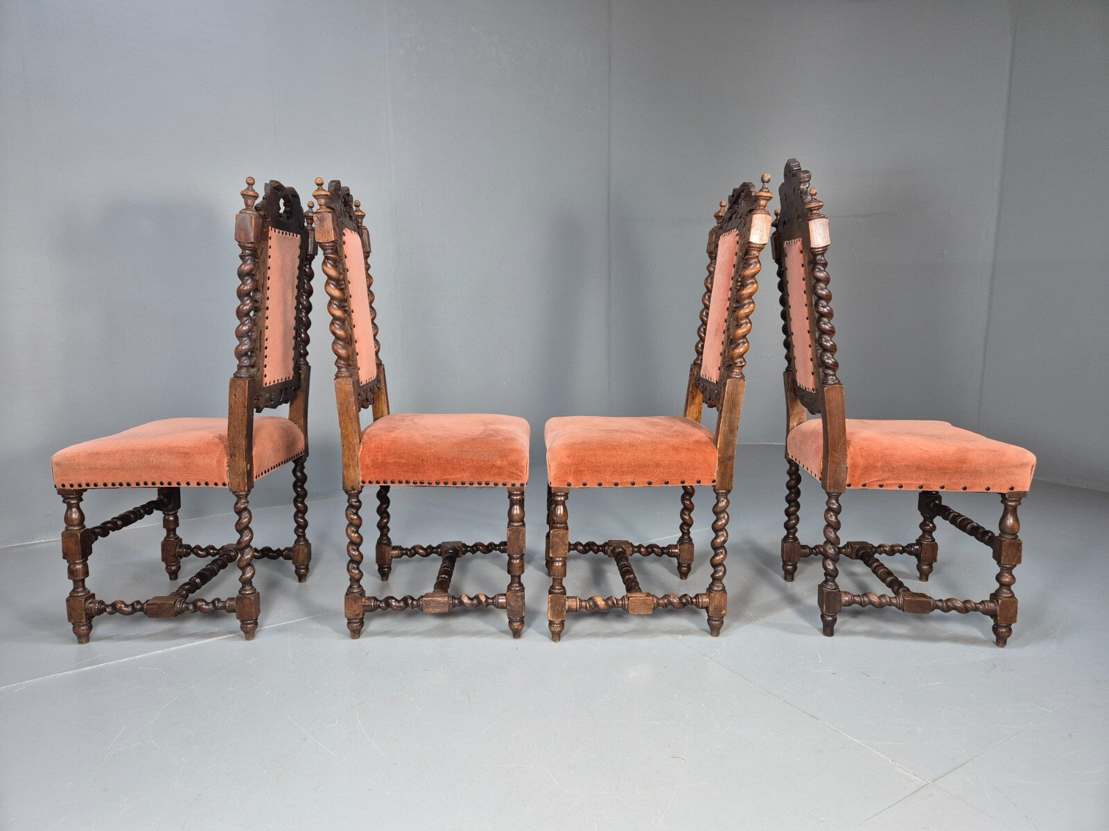 4 Vintage Antique Oak Dining Chairs Barley Twist Baroque 1900s EB9220 VCAR - UKDK FURNITURE