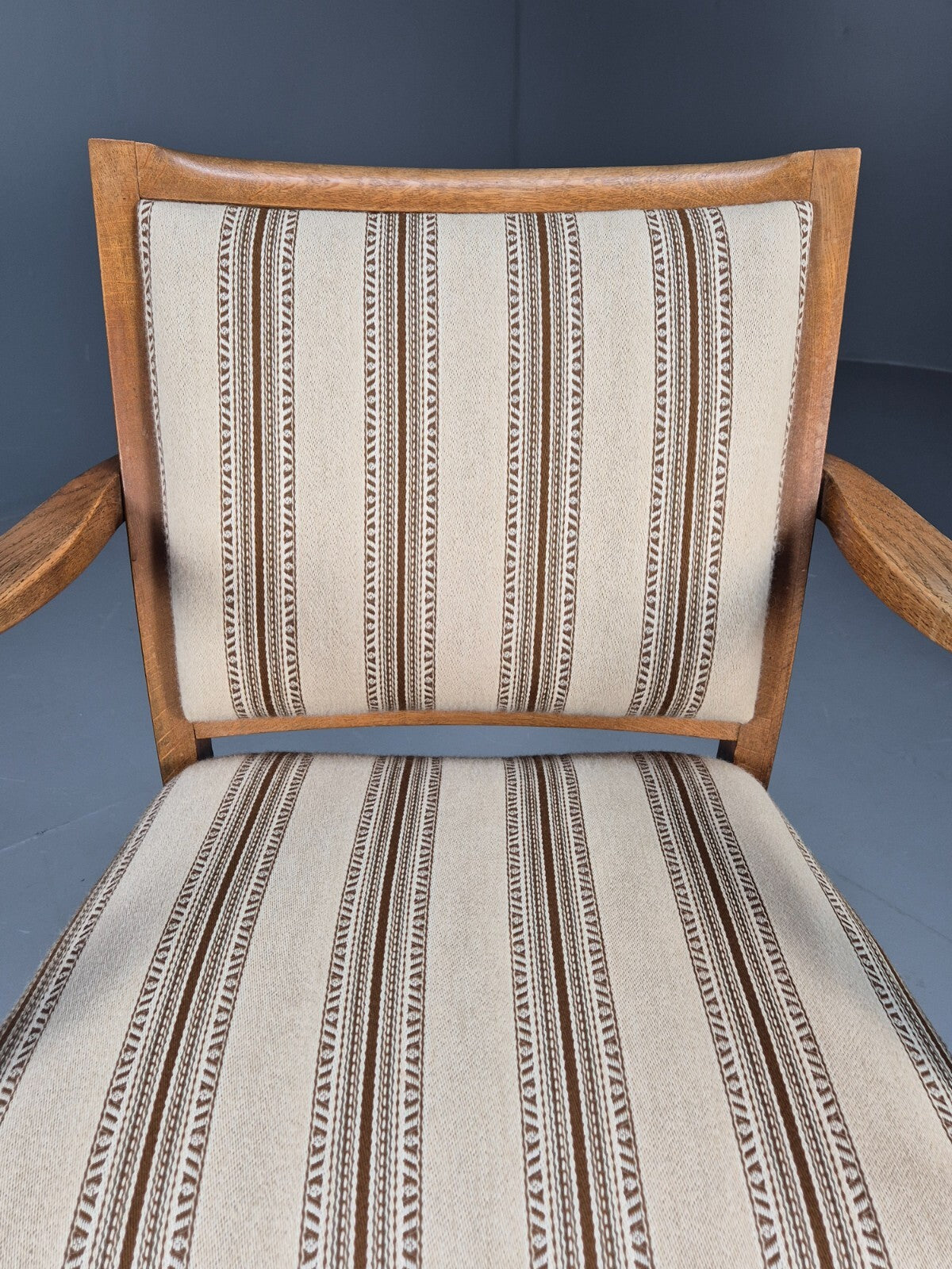 Art Deco Oak Elbow Chair 1930s Vintage Danish Design Striped Brown EB9661 VCLO - UKDK FURNITURE