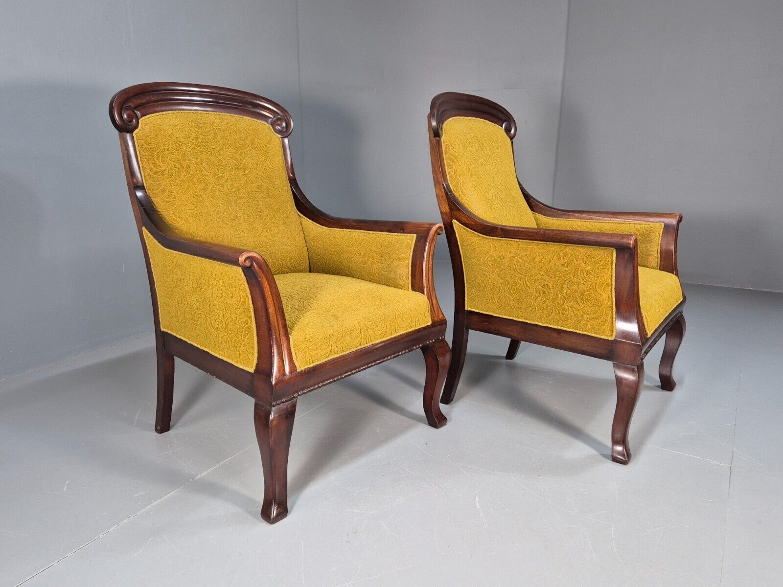 2 Danish Antique Chairs French Empire Style 1920s Mahogany Mustard EB9042 VCLO - UKDK FURNITURE