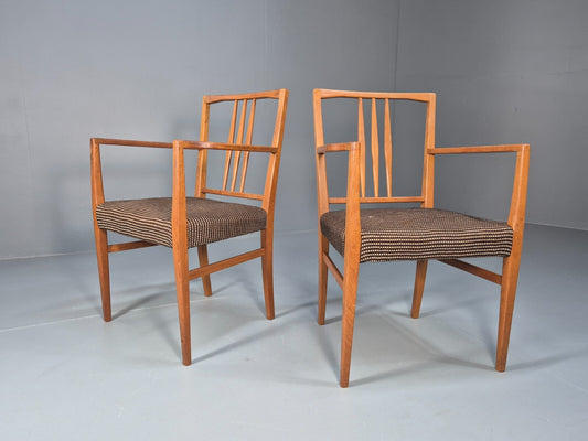 2 Gordon Russell Carver Dining Chairs Teak Green and Cream Wool MCM EB9748 MDIN - UKDK FURNITURE