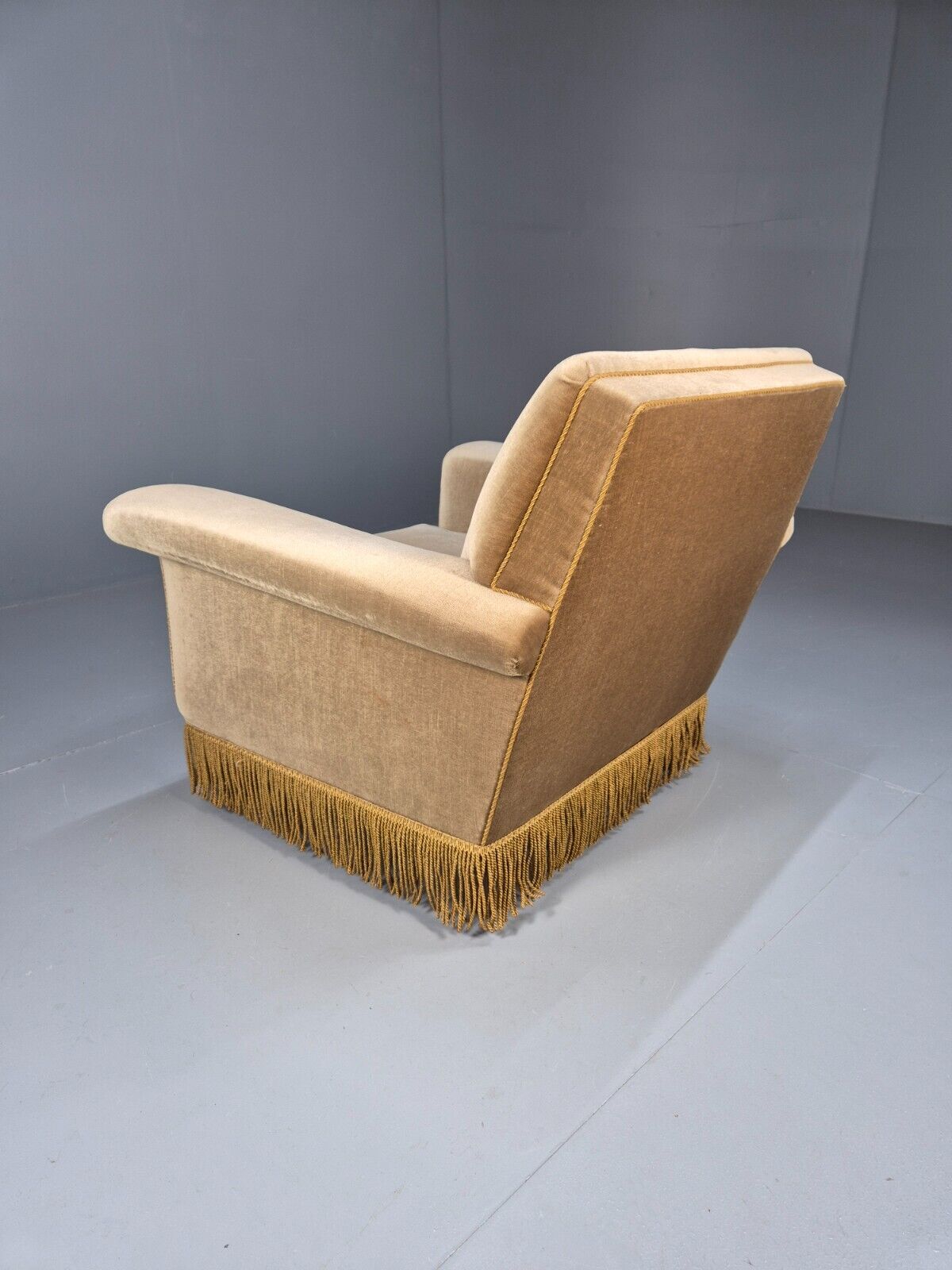 Vintage Danish Lounge Chair Gold Velour Tassels 1960s Retro MCM EB8947 VCLO - UKDK FURNITURE