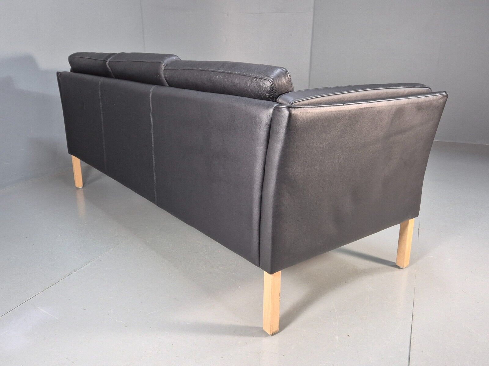 Vintage Danish 3 Seat Sofa Black Leather MId Century Retro 1980s EB8625 M3SS - UKDK FURNITURE