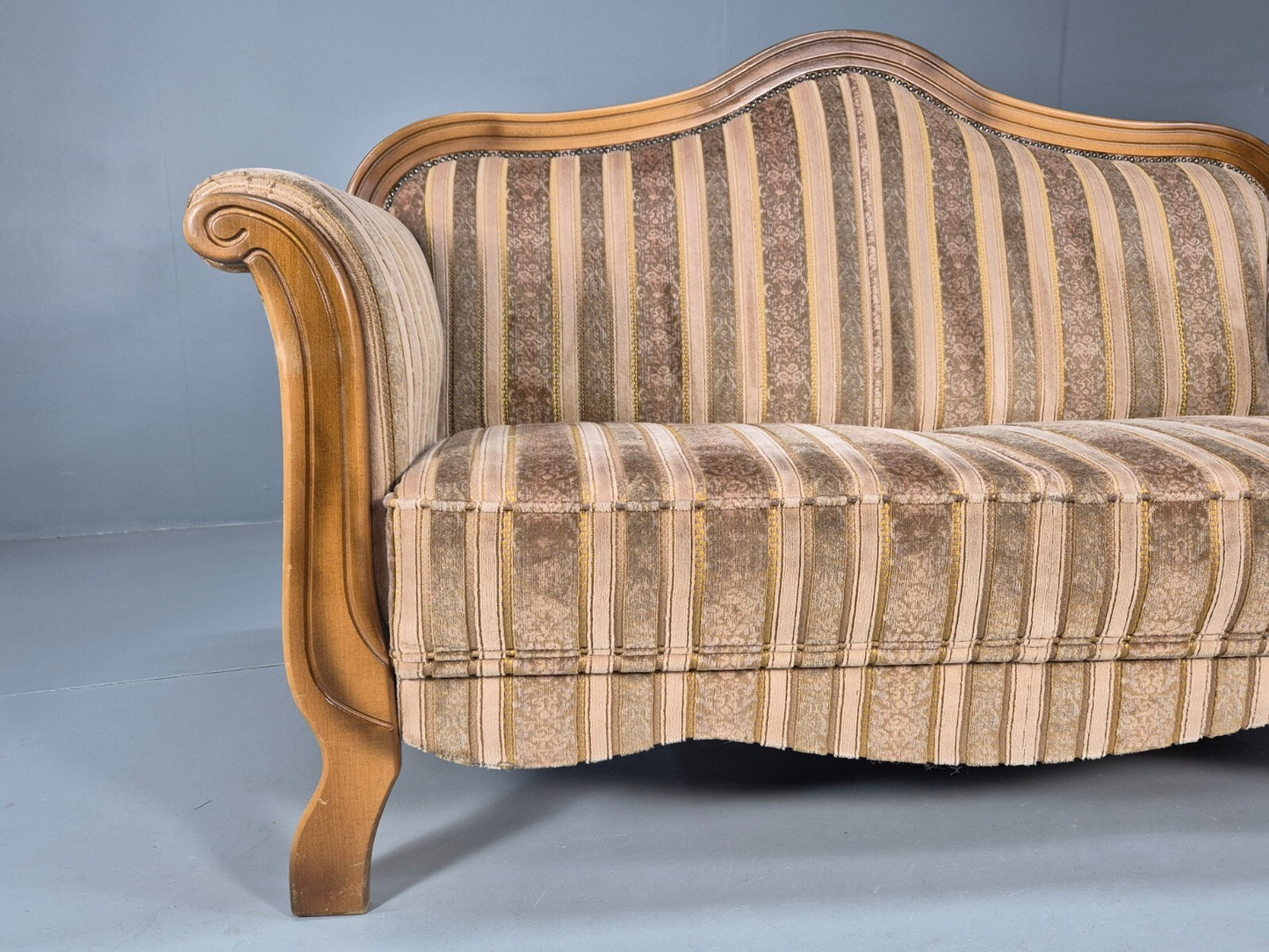 Vintage Danish Empire Style 2 Seat Settee Brown and Cream Antique EB9541 V2SS - UKDK FURNITURE