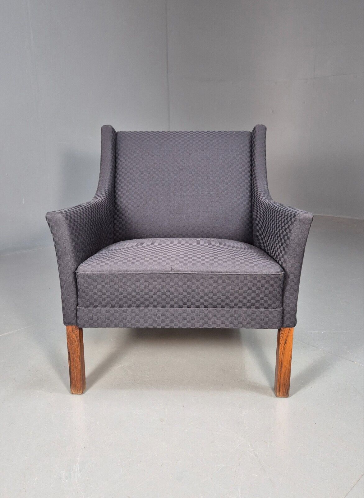 Vintage Danish Lounge Chair Blue Check Cotton 1960s Retro MCM EB8694 MNOR - UKDK FURNITURE