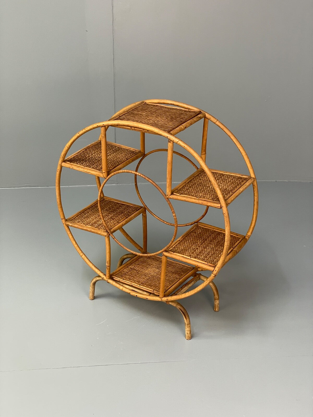 Antique Art Deco Bamboo And Wicker Circular Small Display Shelving EB9737 MWOO - UKDK FURNITURE