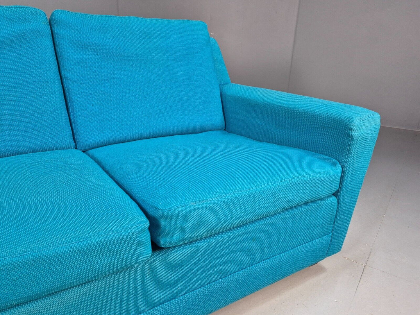 Vintage Danish 2 Seat Sofa Blue Wool Sled Base 1960s MCM Retro EB1372 M2SS - UKDK FURNITURE