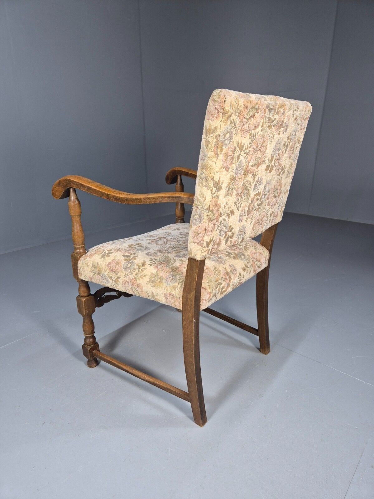 Vintage Danish Armchair Floral Cotton Oak Frame 17th Century Style EB8914 VCAR - UKDK FURNITURE