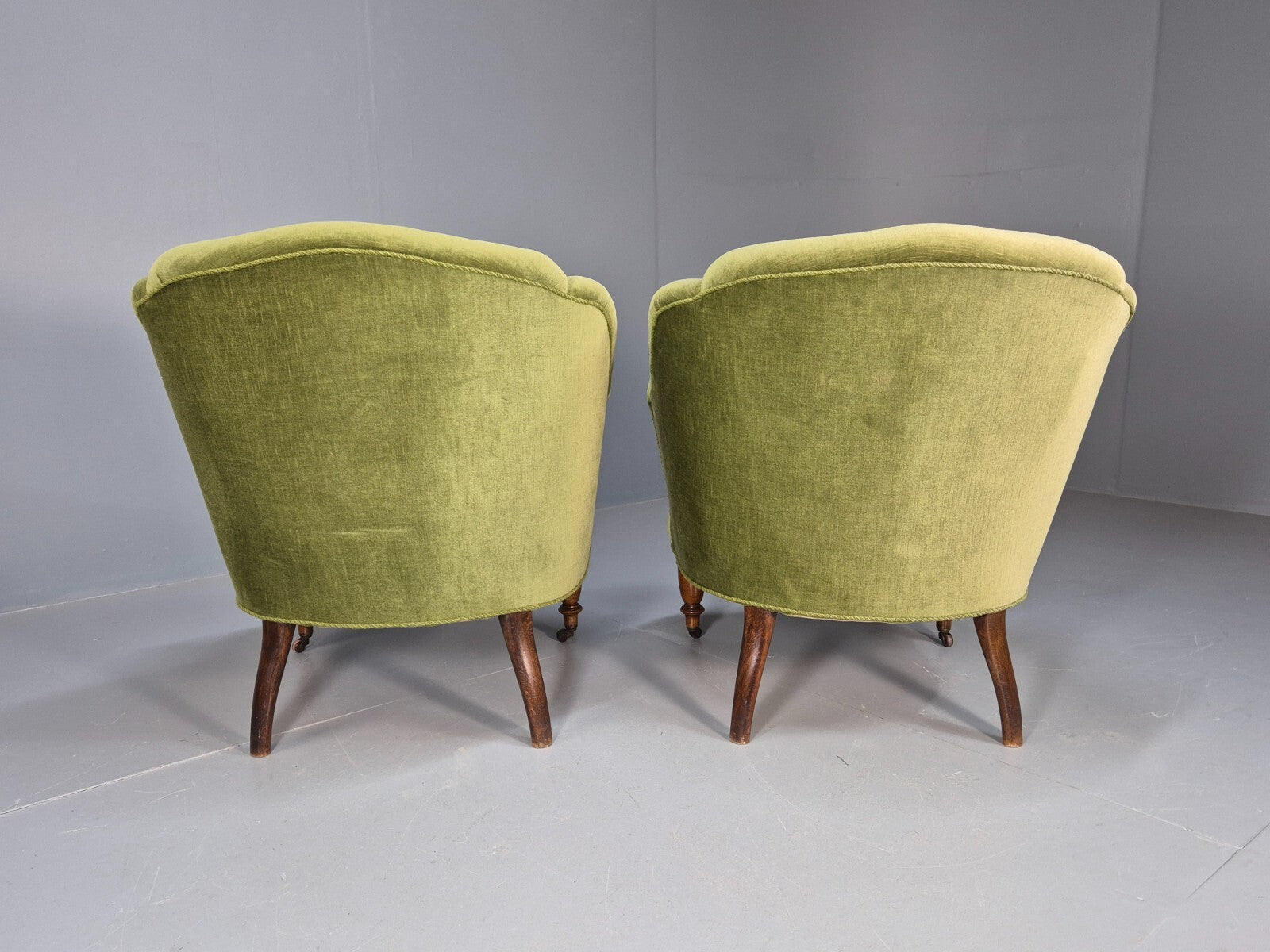2 Vintage Danish Antique Tub Chairs Green Velour 19th Century EB9033 VCLO - UKDK FURNITURE