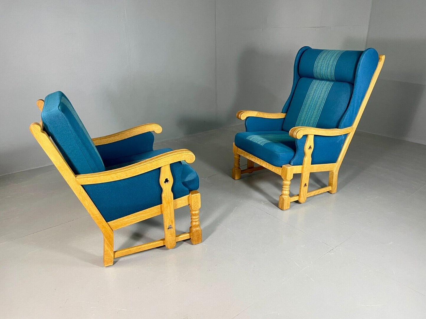 2 Vintage Danish Lounge Chairs Blue Oak Kjaernulf Retro EB6718 MNOR - UKDK FURNITURE