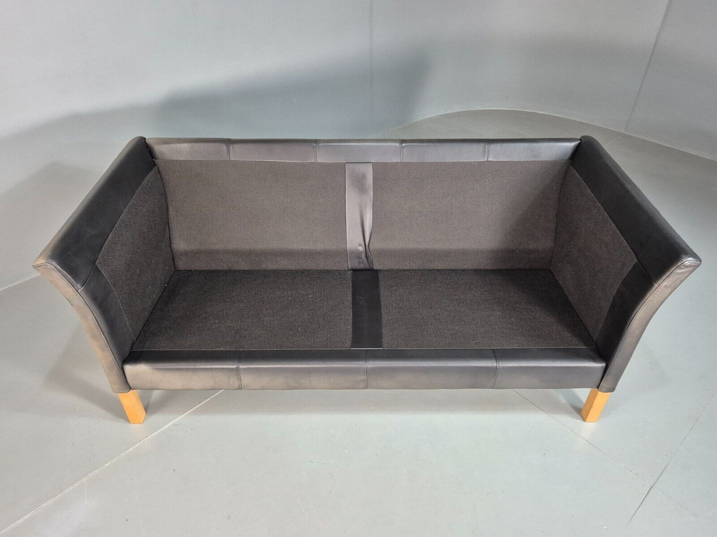 Vintage Danish Two Seat Sofa Faded Black Leather 1980s Retro MCM EB8168 M2SS - UKDK FURNITURE