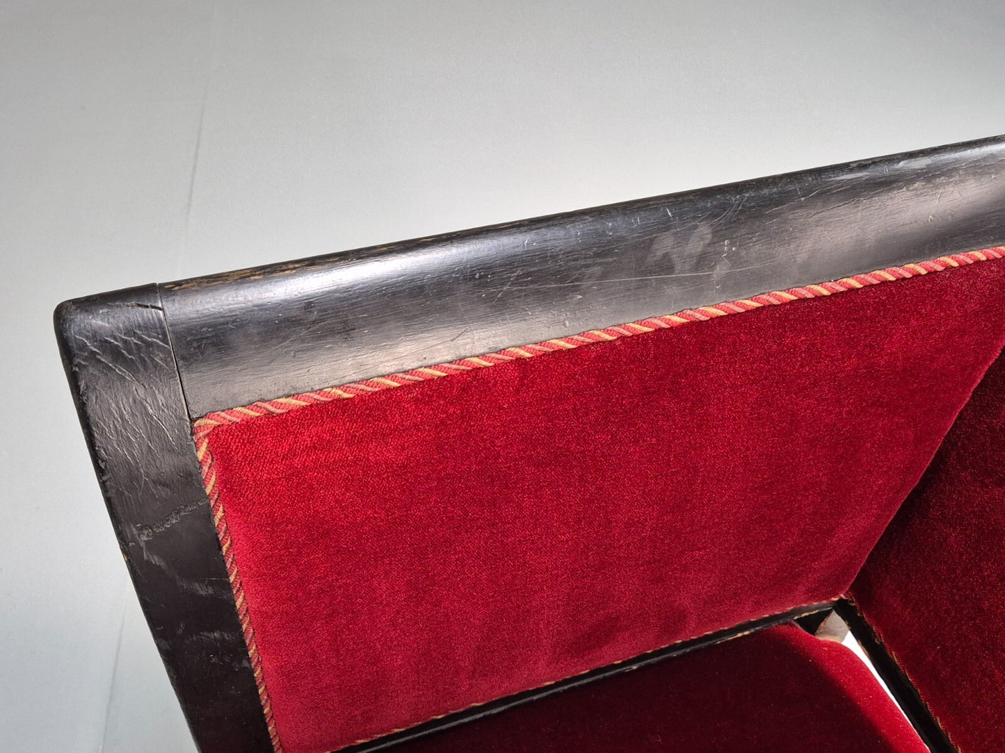 Vintage Danish Empire Style Sofa Red Velour Black Frame 1940s EB9632 V2SS - UKDK FURNITURE