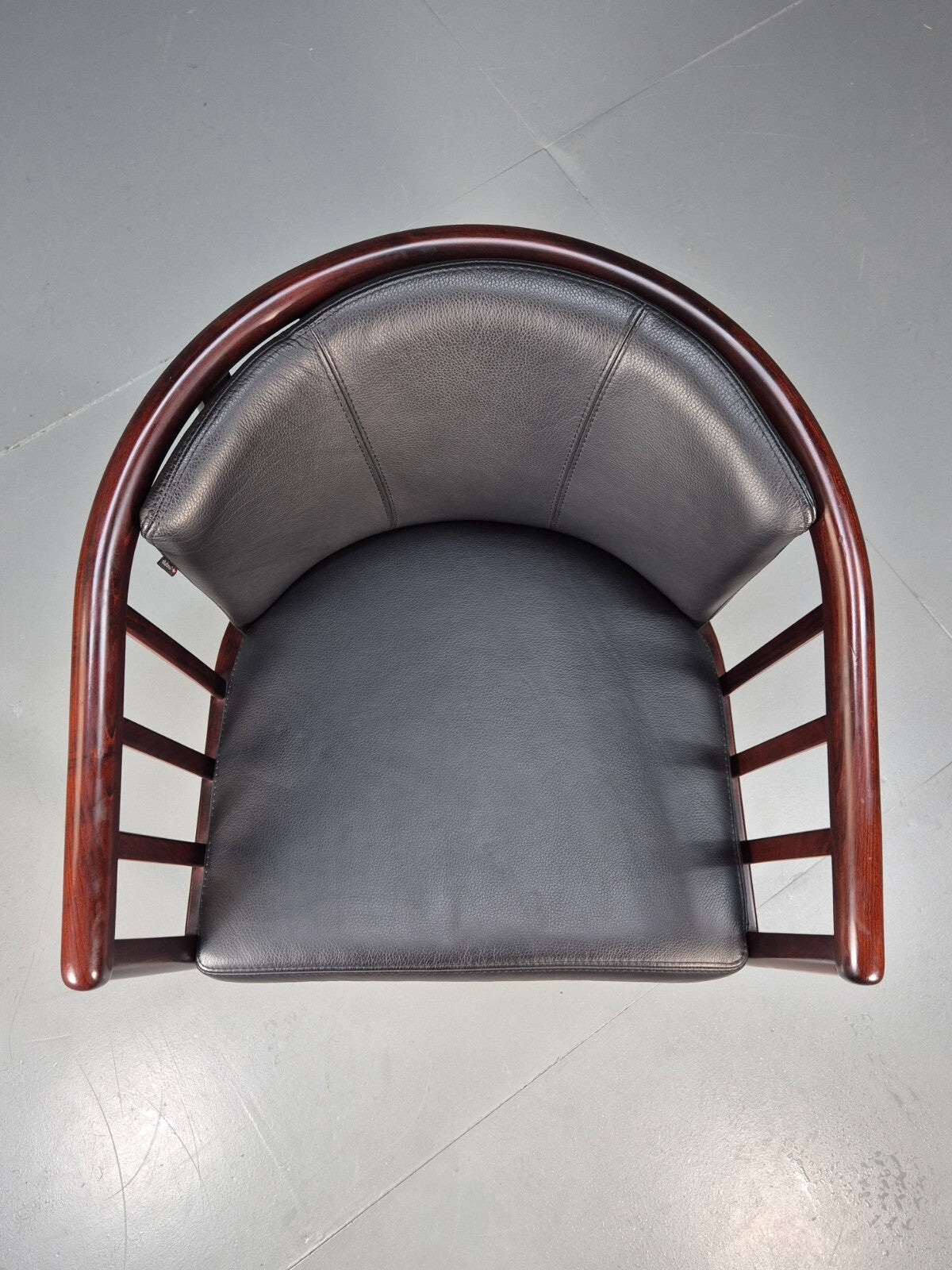 Vintage Danish Skalma Tub Chair Black Leather Curved Rail Back 1980s EB9315 MNOR - UKDK FURNITURE