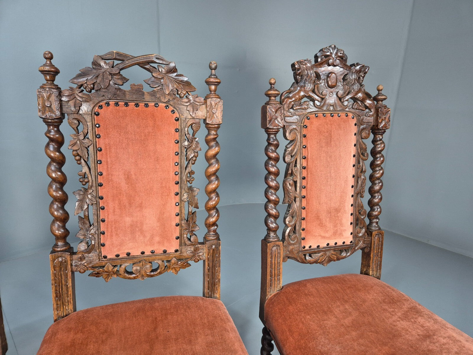 4 Vintage Antique Oak Dining Chairs Barley Twist Baroque 1900s EB9220 VCAR - UKDK FURNITURE