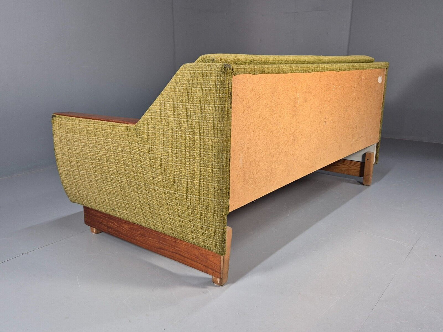 Vintage Danish 2 Seat Sofa Green Wool Teak Arms Retro MCM EB8900 M2SS - UKDK FURNITURE