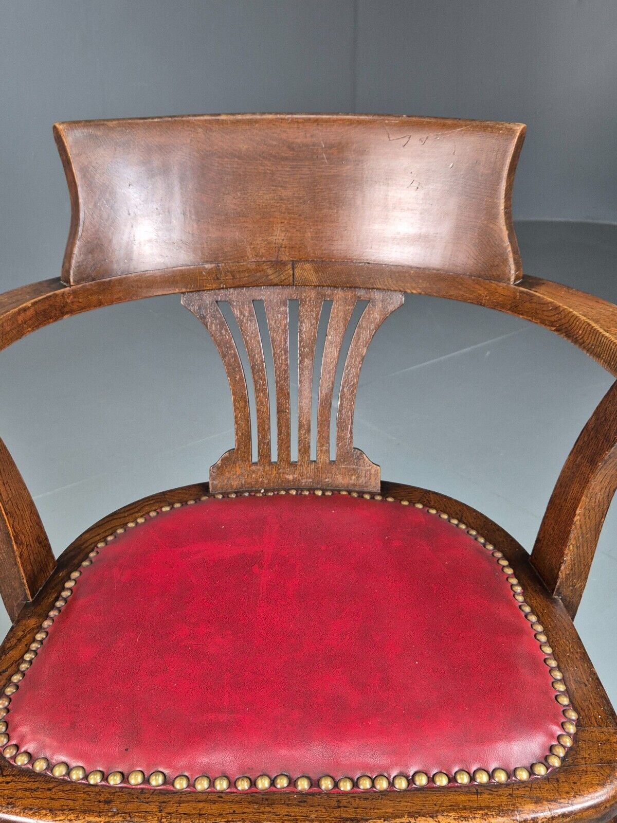 Vintage Elbow Chair Red Leatherette Oak Frame 1950s EB7871a VDIN - UKDK FURNITURE