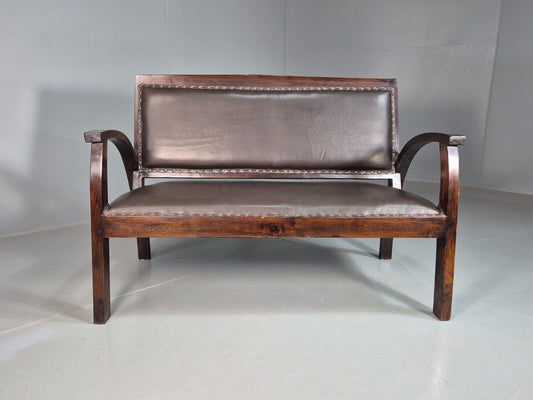 Vintage Danish Art Deco Style Leather Mahogany 2 Seat Sofa EB8045 V2SS - UKDK FURNITURE