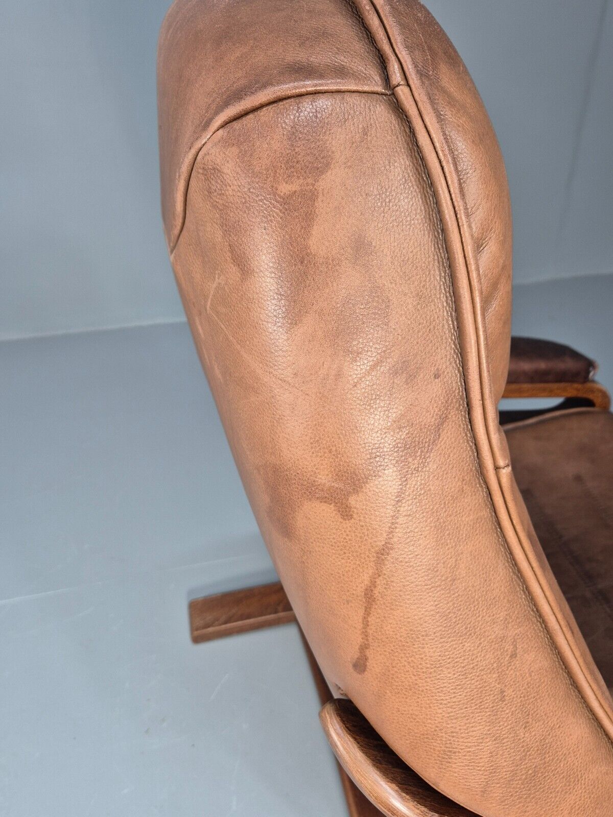 Vintage Danish Lounge Chair Brown Leather Bentwood Reclines Retro EB8783 MBEN - UKDK FURNITURE
