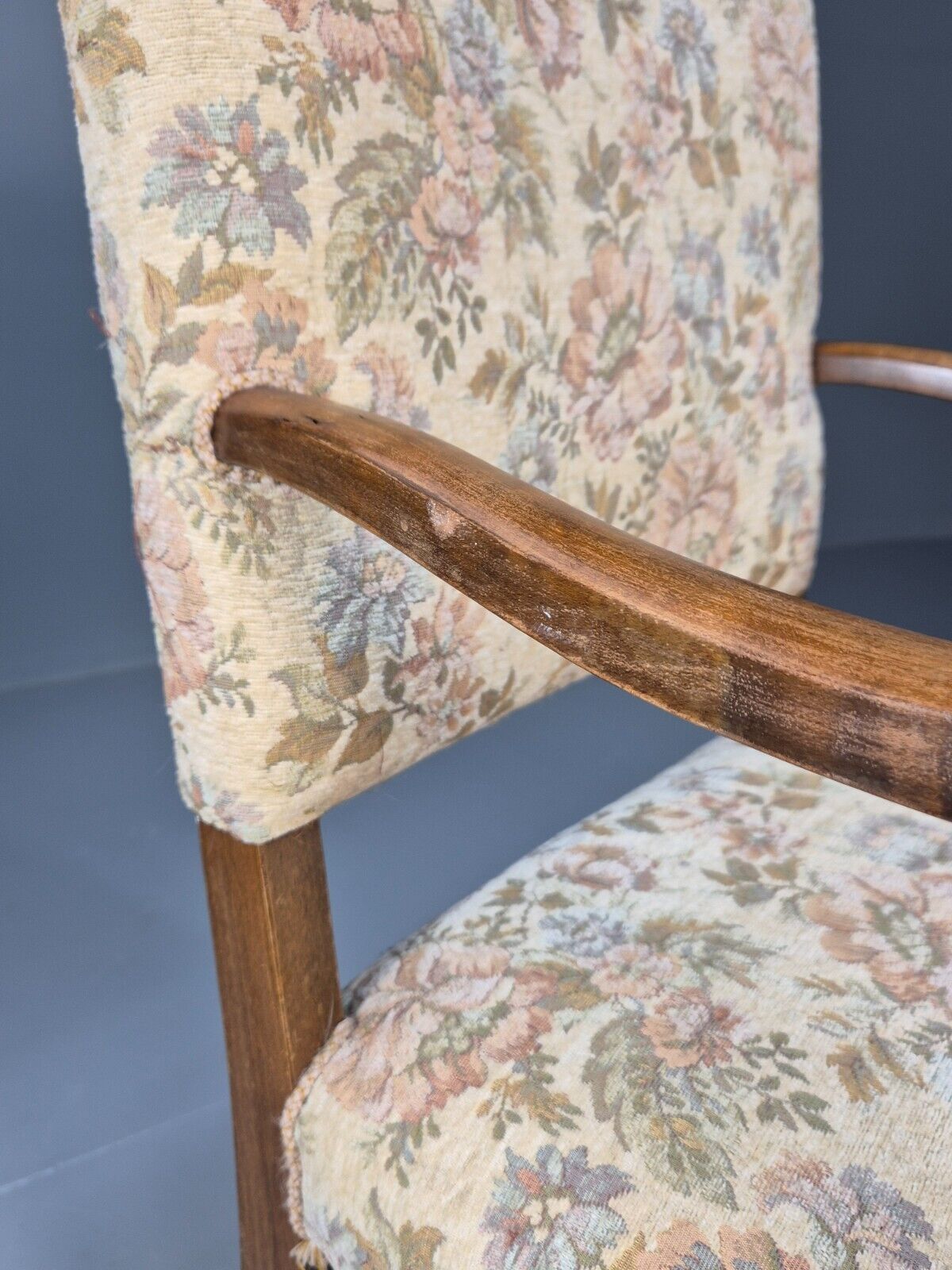 Vintage Danish Armchair Floral Cotton Oak Frame 17th Century Style EB8914 VCAR - UKDK FURNITURE