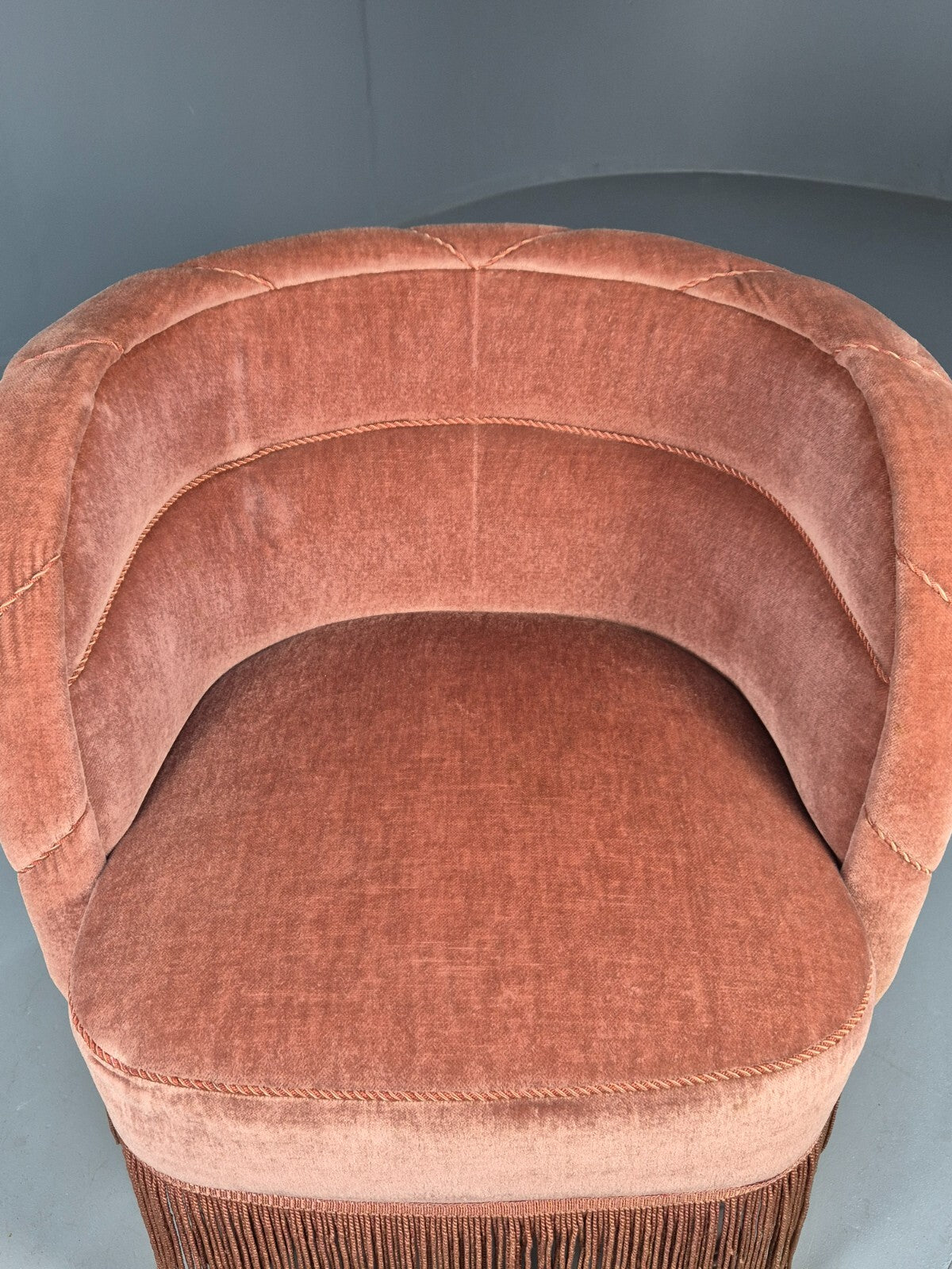 Vintage Pink Art Deco Tub Chair Danish 1930s Tassels EB9619 VCLO - UKDK FURNITURE
