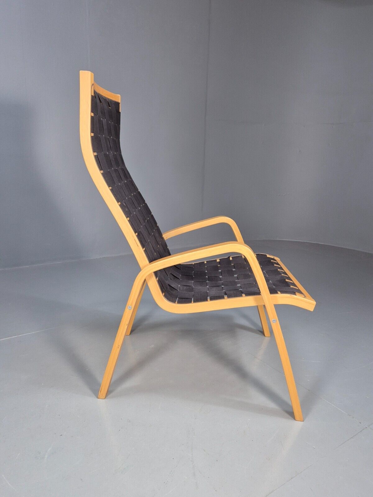 Vintage Danish Lounge Chair Black Canvas Bentwood Aalto Style Retro EB8516 MBEN - UKDK FURNITURE