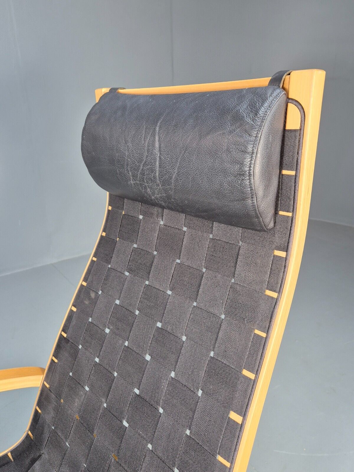 Vintage Danish Lounge Chair Black Canvas Bentwood Aalto Style Retro EB8516 MBEN - UKDK FURNITURE