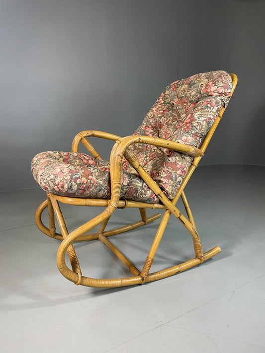 Vintage Cane Rocking Chair Floral 1970s Retro EB6413 VBER - UKDK FURNITURE