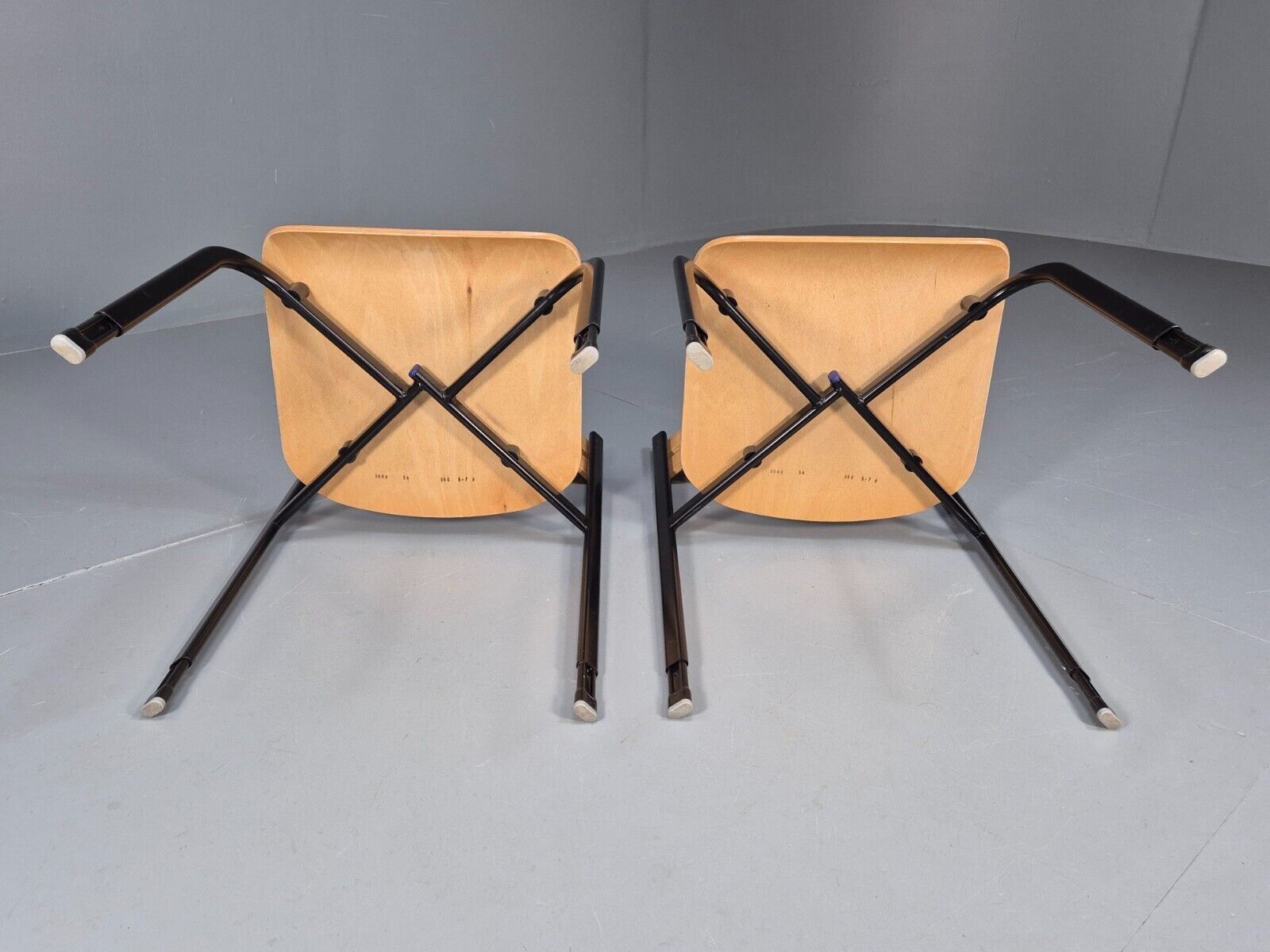 2 Vintage Danish Stacking Chairs Bent Ply Black Metal SIS 1980 Retro EB9098 MSTA - UKDK FURNITURE