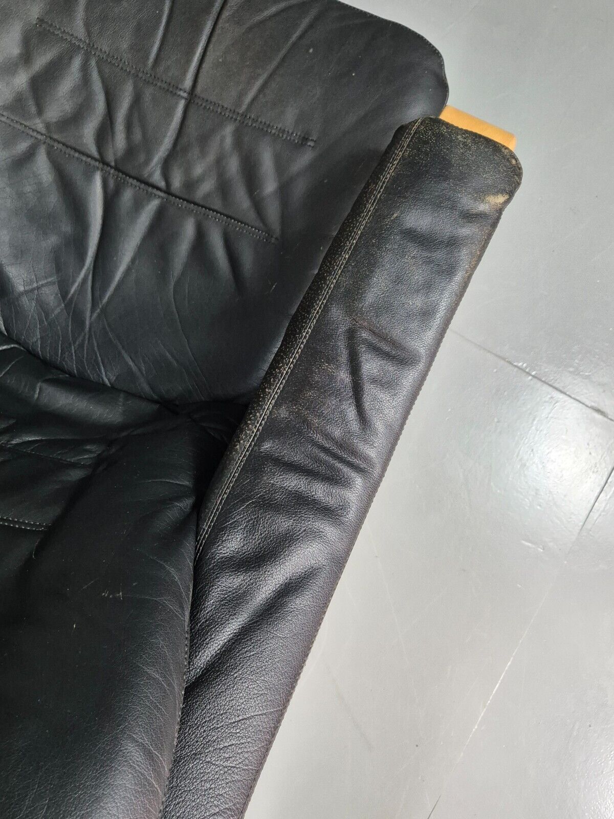 Vintage Danish Lounge Chair Black Leather Bentwood Skippers Retro EB7591 MBEN - UKDK FURNITURE